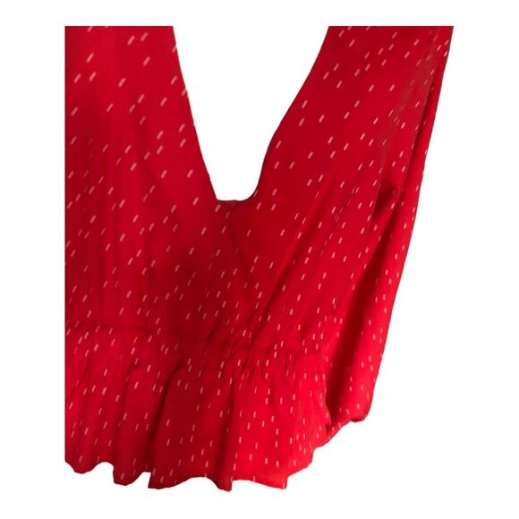 Maguire Feminine Red and White Polka Dot V-Neck Blouse with Peplum Detail Large - Picture 2 of 8